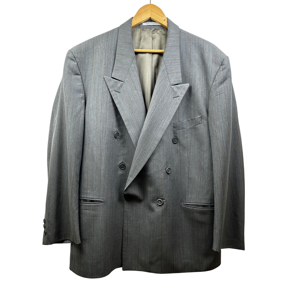 Yves Saint Laurent Mens Wool Blazer 46R Gray Pinstripe DB Made in France Vintage